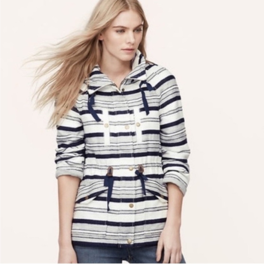 LOFT Women’s Striped Utility Jacket - Navy & White